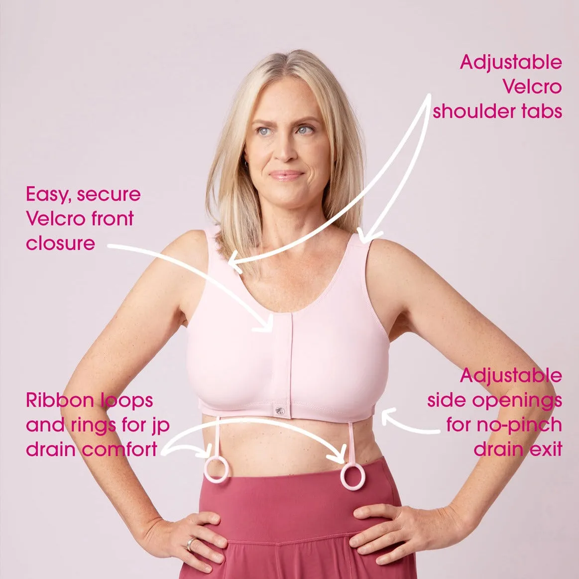 042 Elizabeth Surgical Bra with Pockets | Pink