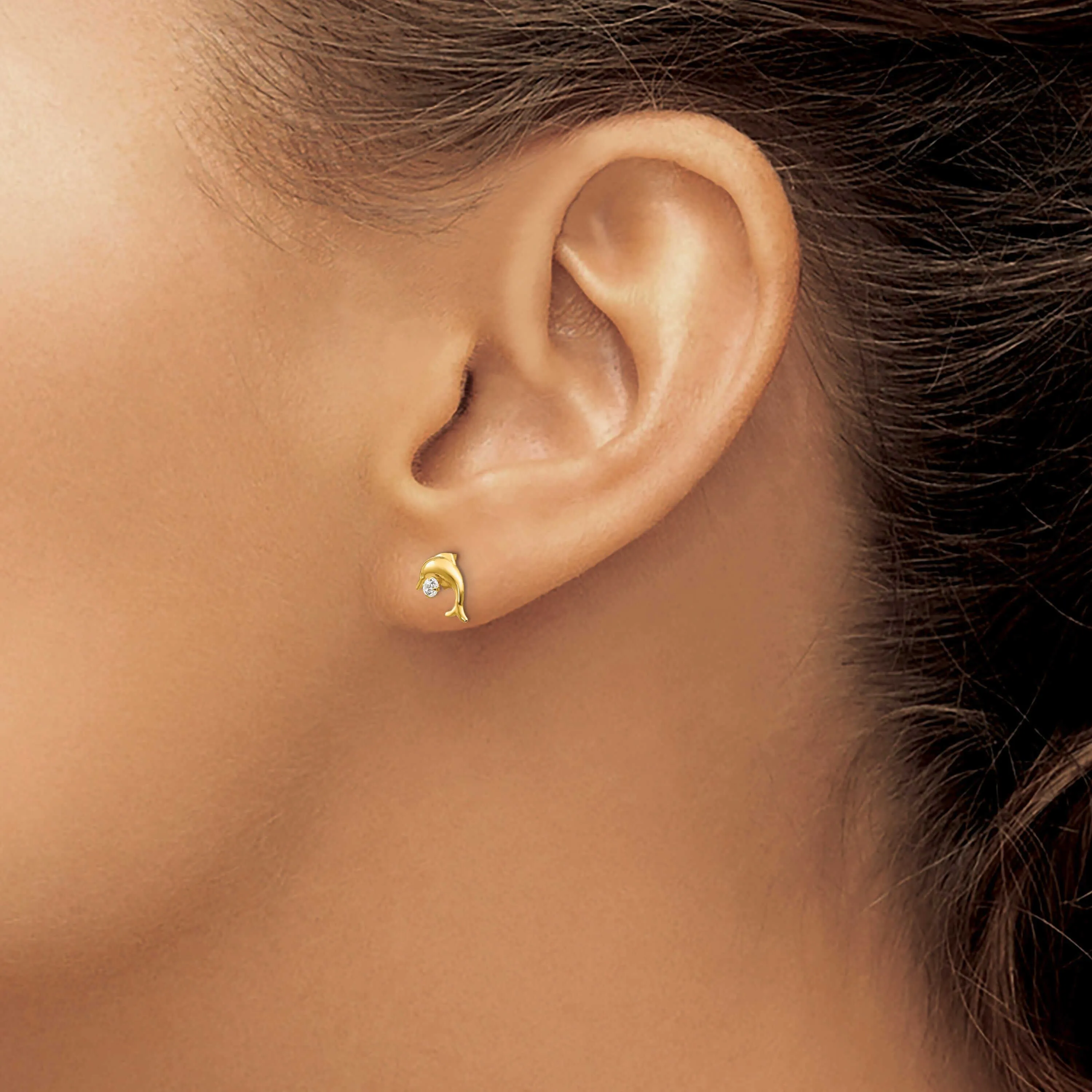 14k Madi K CZ Childrens Dolphin Post Earrings