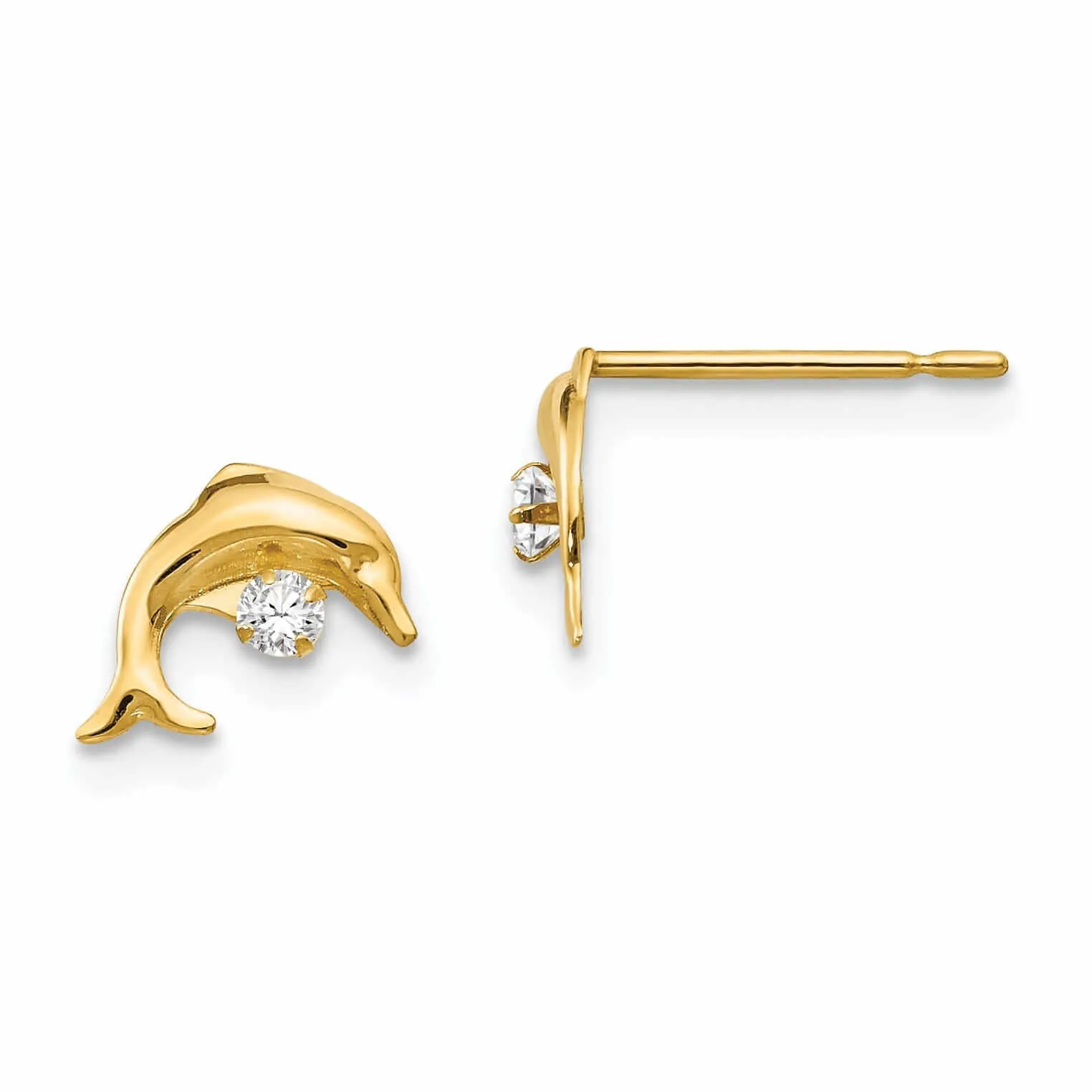 14k Madi K CZ Childrens Dolphin Post Earrings