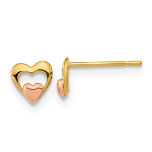 14k Two-tone Gold Heart Post Earrings