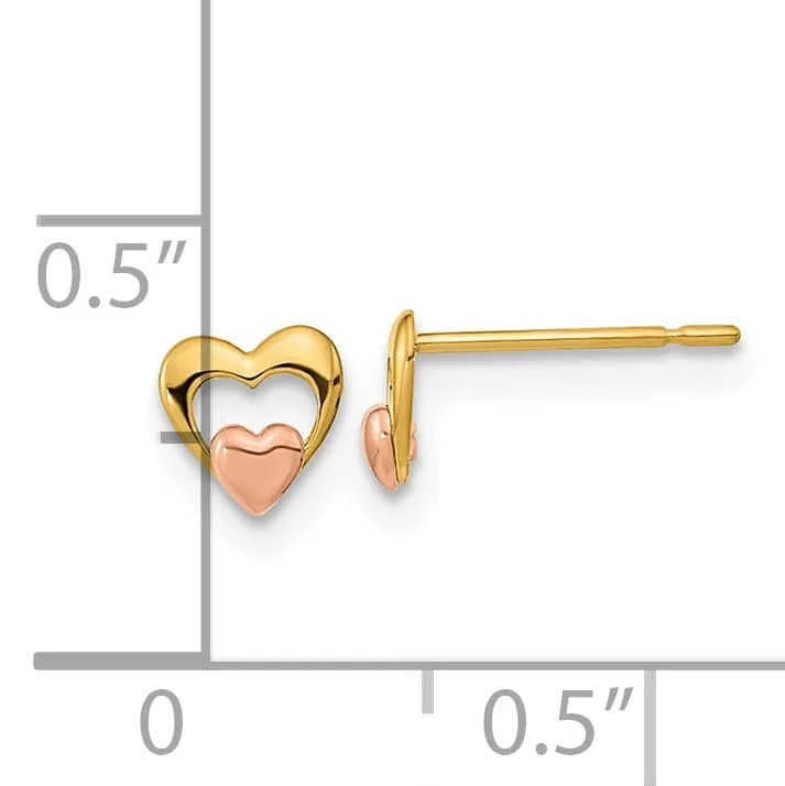 14k Two-tone Gold Heart Post Earrings