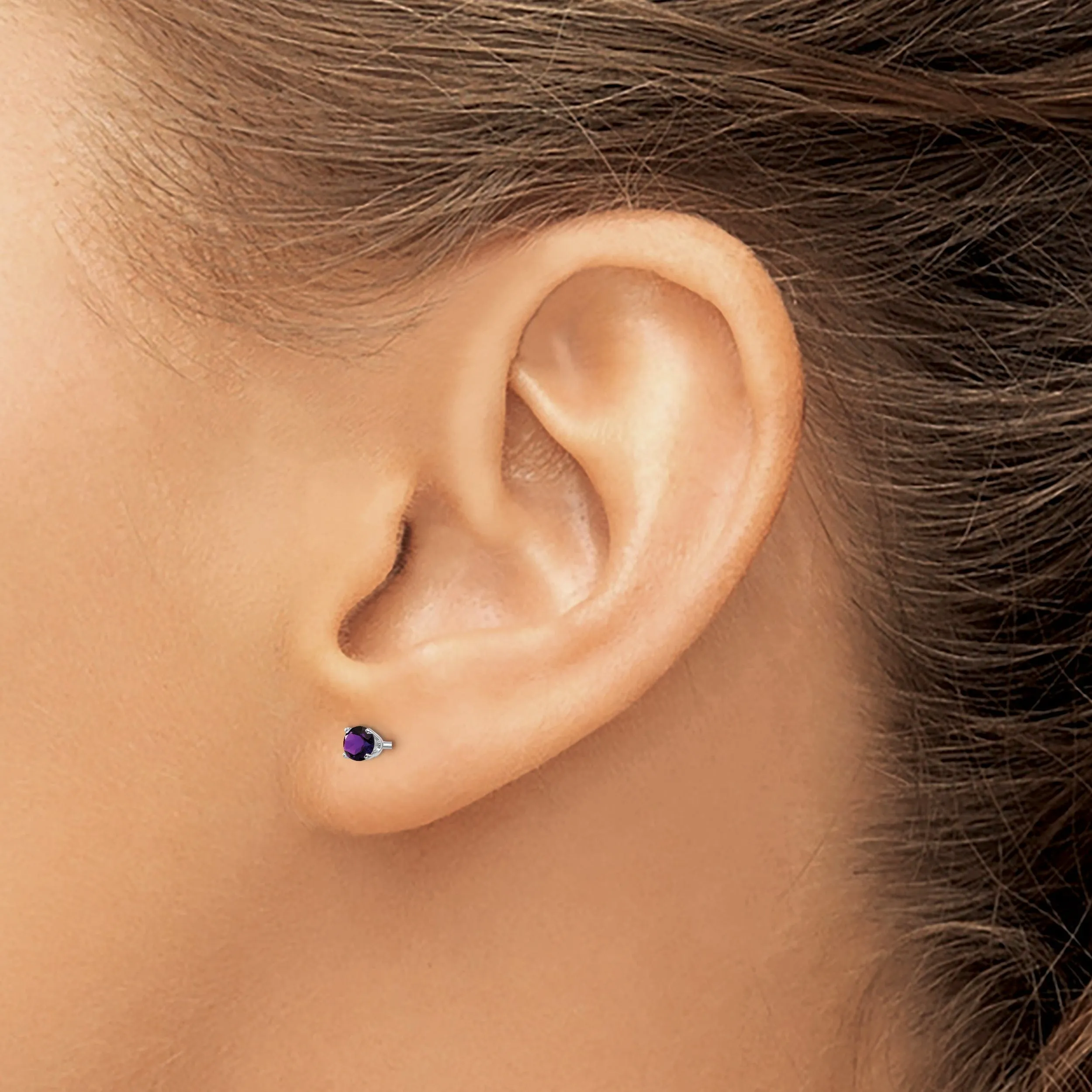 14k White Gold Round Amethyst Birthstone Earrings