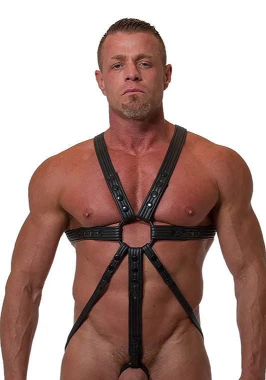 665 - Body Harnas - Neoprene Jock Harness -  Zwart - Riemenbody -  Verkrijgbaar in S/M en L/XL