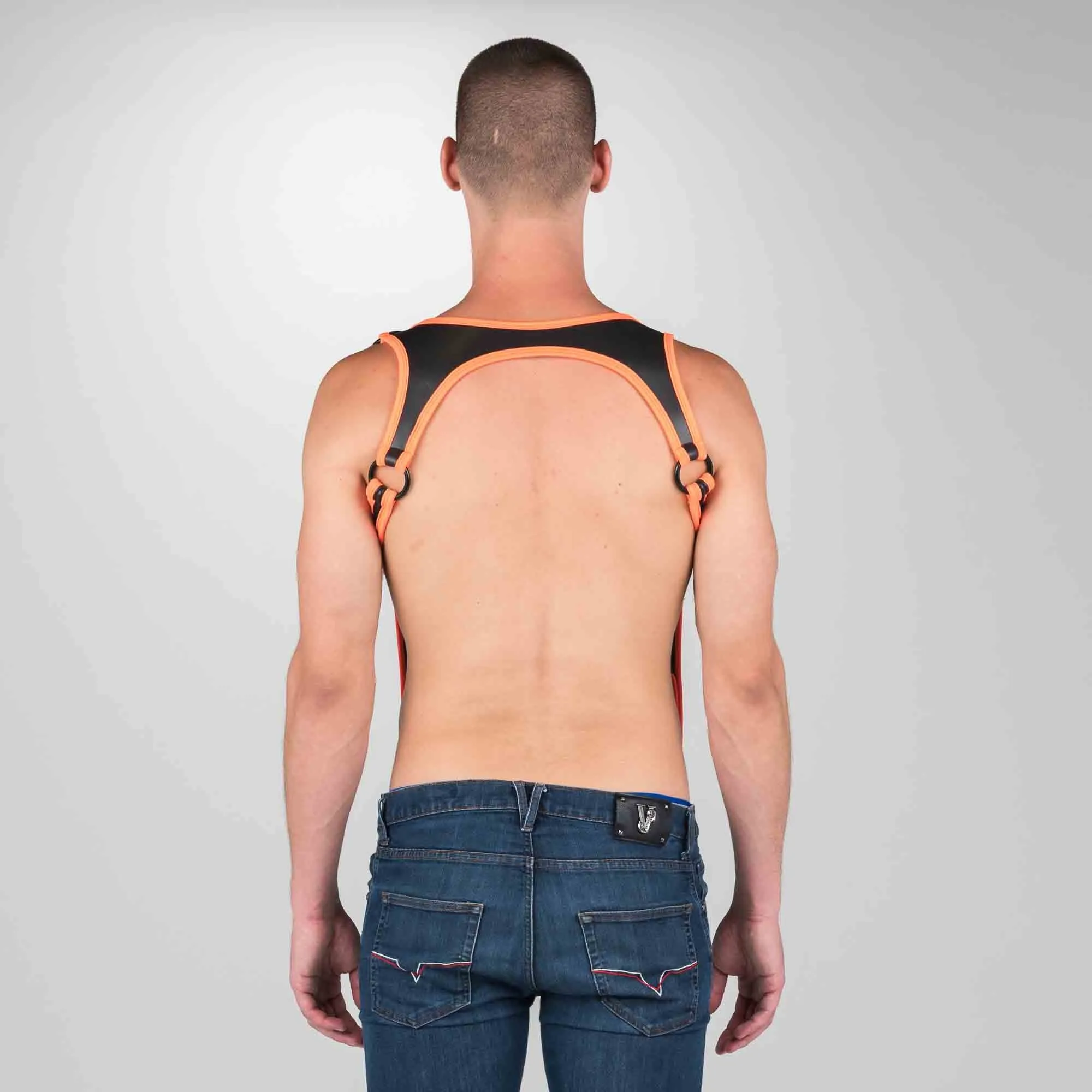 665 Neoprene - Riemenbody - Bretels - Zwart/Oranje - Verkrijgbaar in 2 maten - Heckler Harness Black Orange
