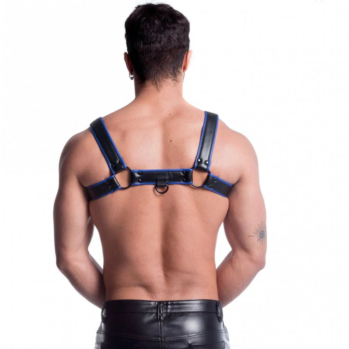 665 Vegan - Bulldog Harnas - PU Leer - Zwart/Blauw