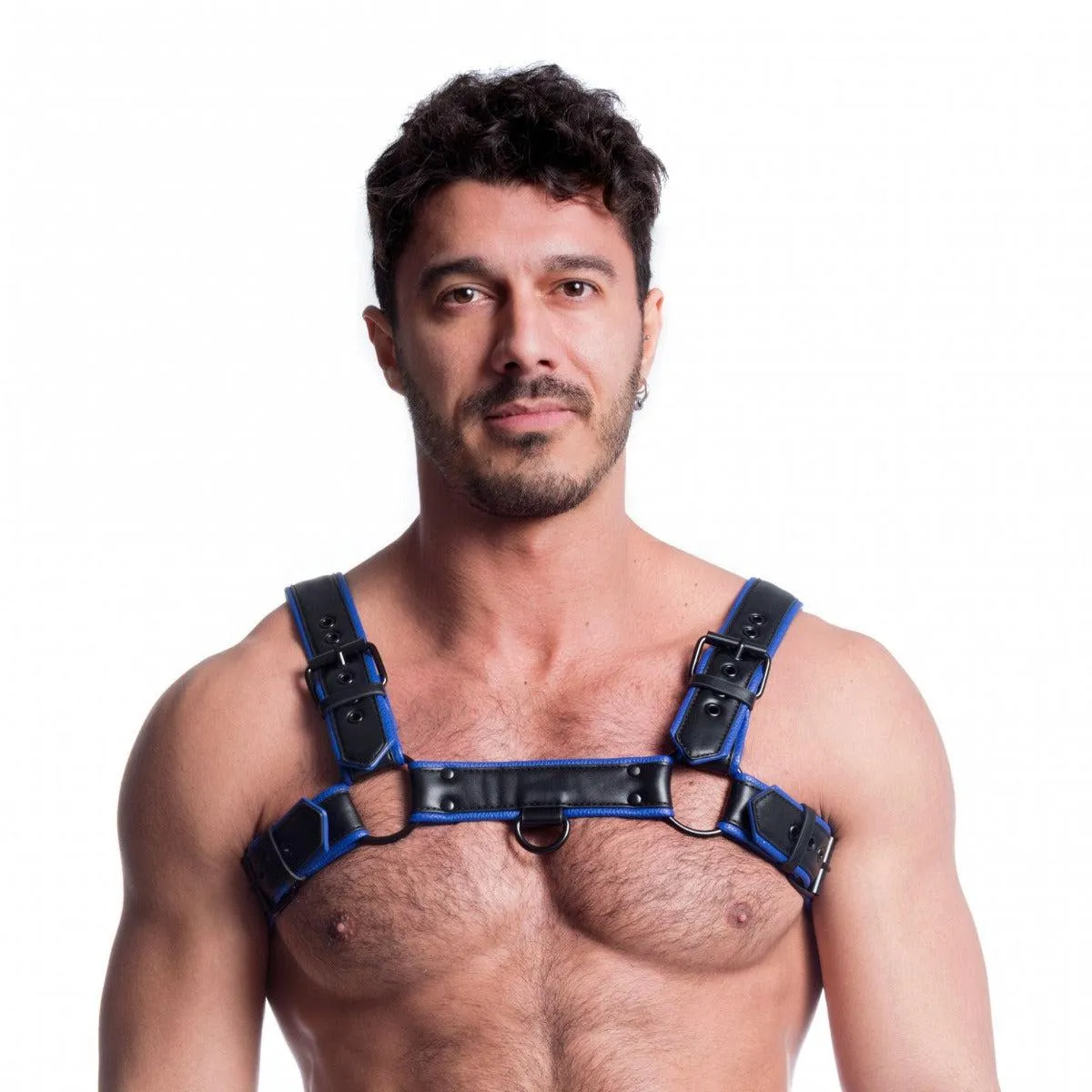665 Vegan - Bulldog Harnas - PU Leer - Zwart/Blauw