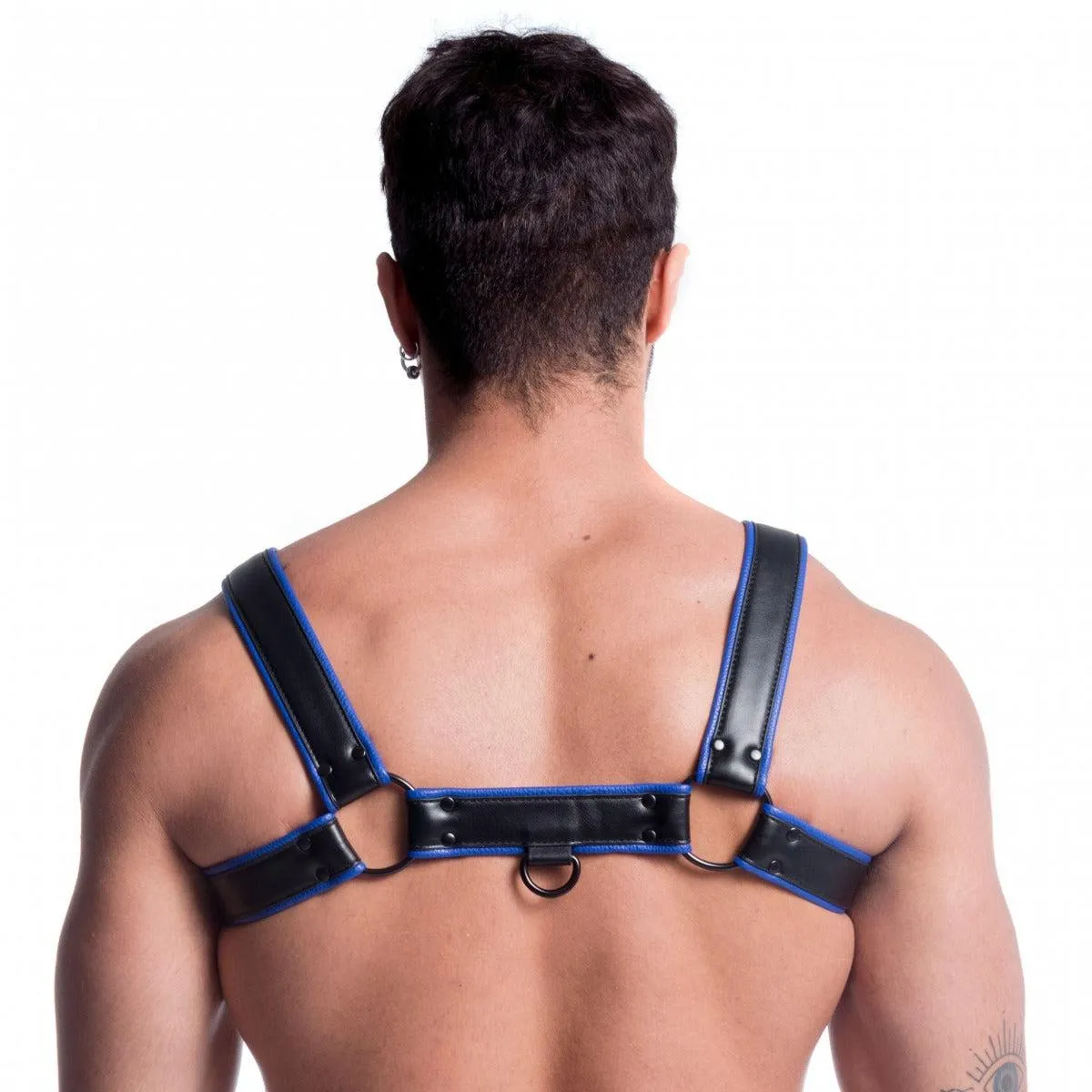665 Vegan - Bulldog Harnas - PU Leer - Zwart/Blauw