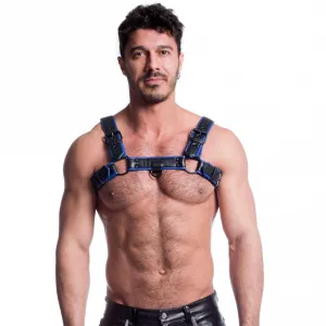 665 Vegan - Bulldog Harnas - PU Leer - Zwart/Blauw