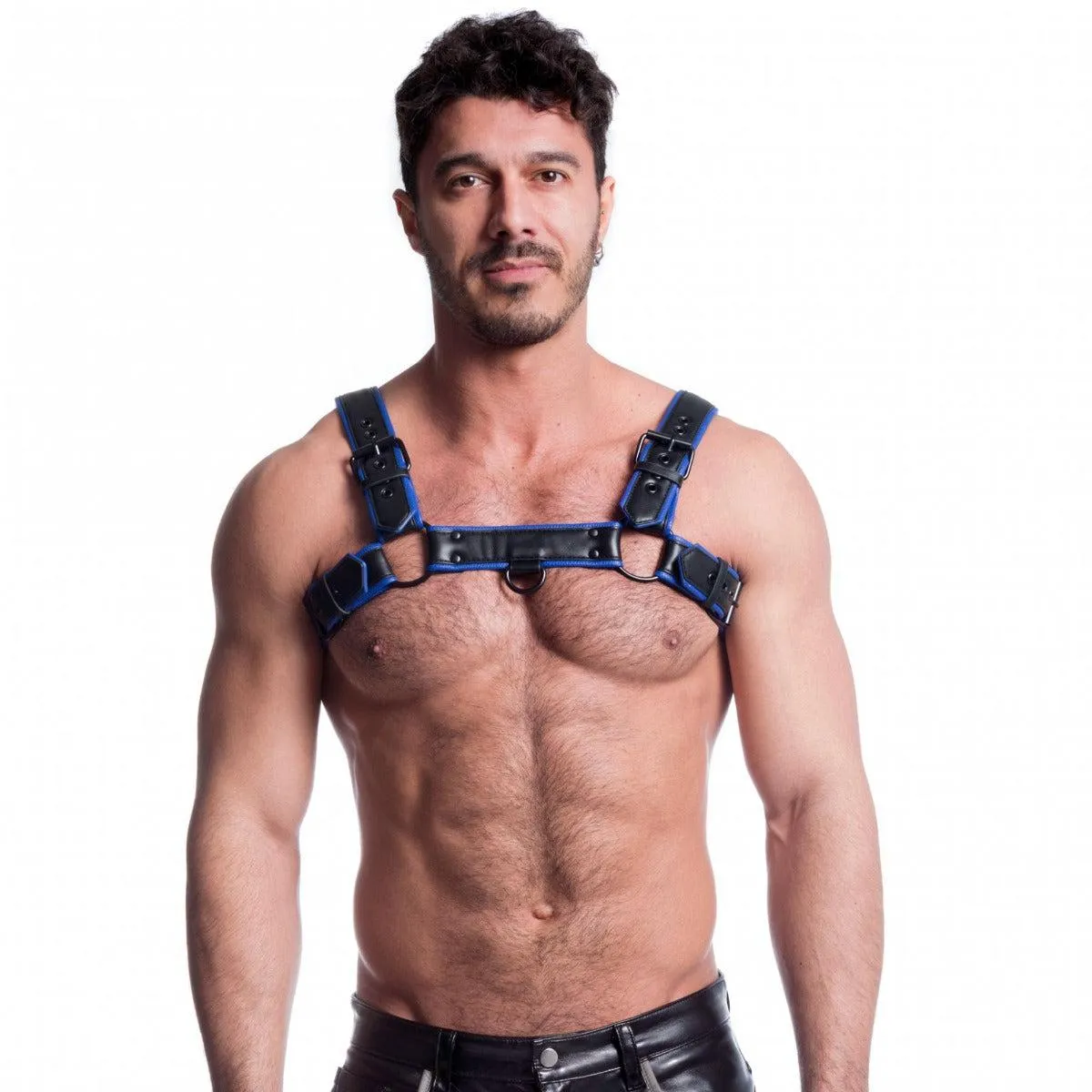 665 Vegan - Bulldog Harnas - PU Leer - Zwart/Blauw