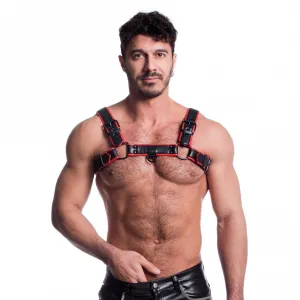 665 Vegan - Bulldog Harnas - PU Leer - Zwart/Rood