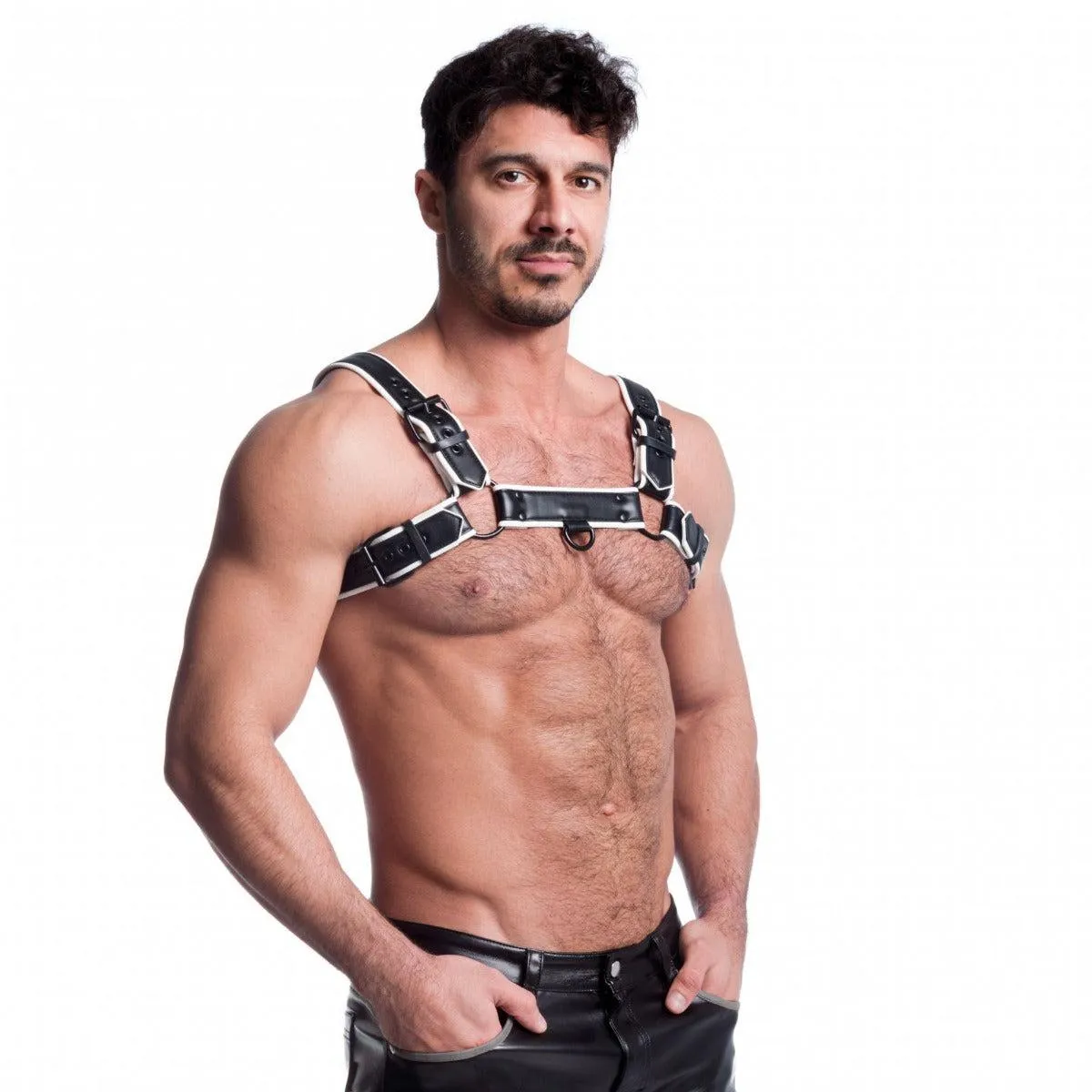 665 Vegan - Bulldog Harnas - PU Leer - Zwart/Wit