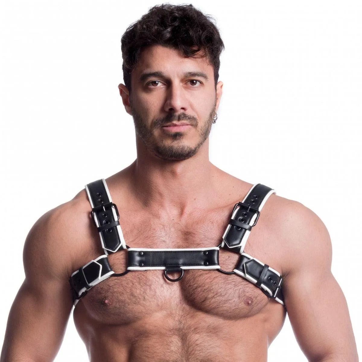 665 Vegan - Bulldog Harnas - PU Leer - Zwart/Wit