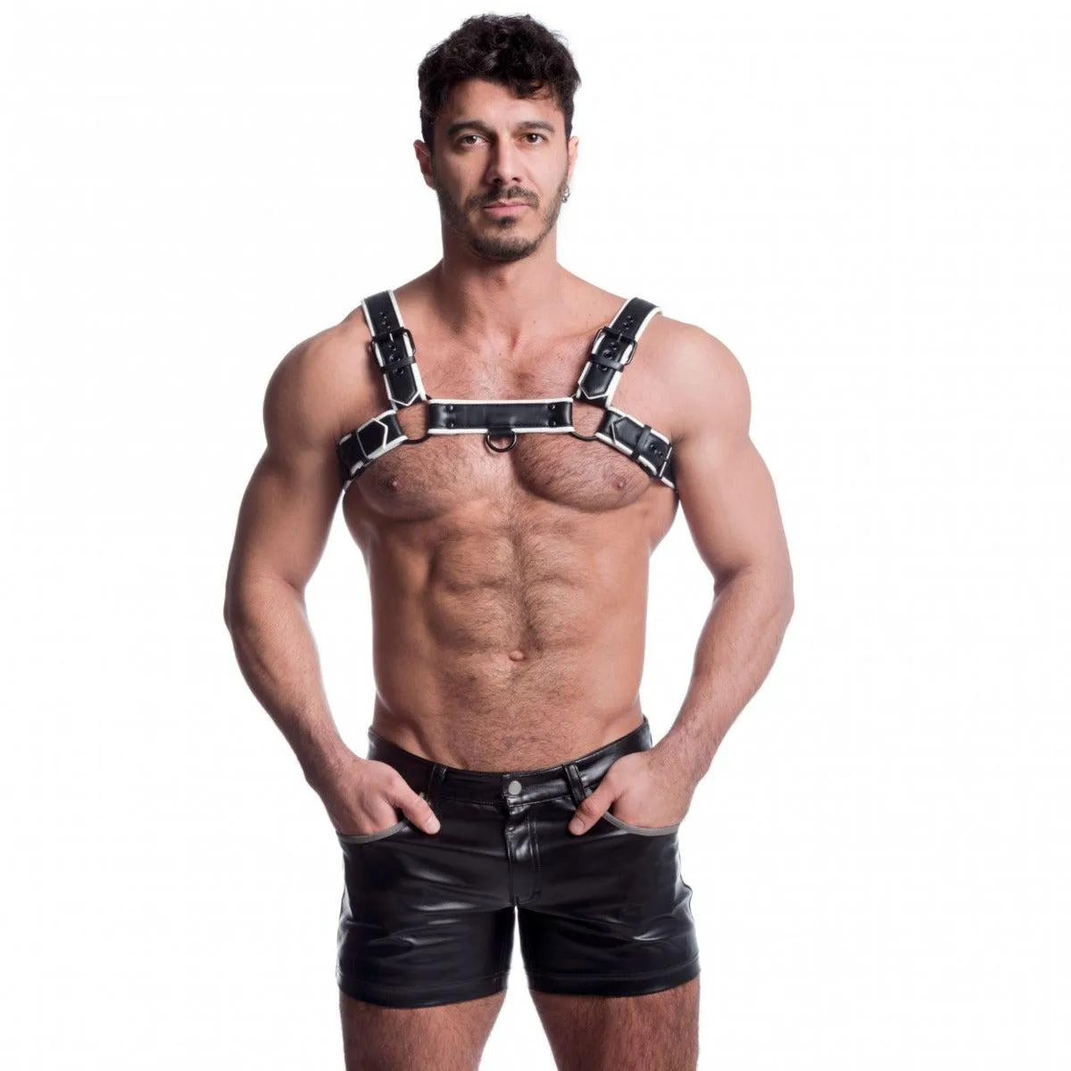 665 Vegan - Bulldog Harnas - PU Leer - Zwart/Wit