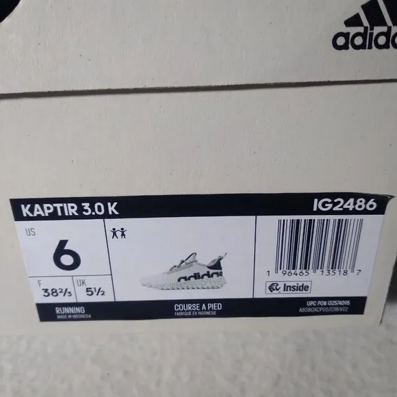 Adidas Kids Size 6.0 Kaptir 3.0 Running Shoe IG2486 Grey/Green/Black New Box