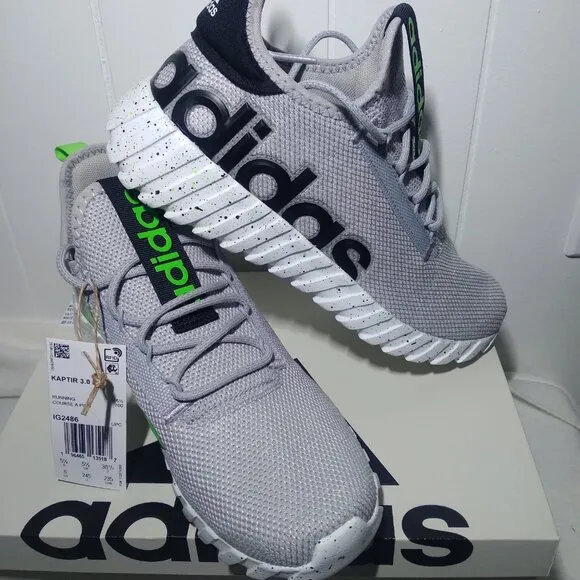 Adidas Kids Size 6.0 Kaptir 3.0 Running Shoe IG2486 Grey/Green/Black New Box