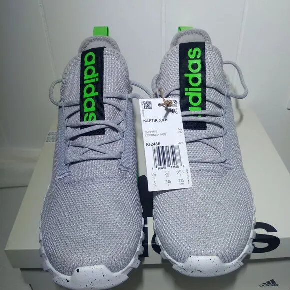 Adidas Kids Size 6.0 Kaptir 3.0 Running Shoe IG2486 Grey/Green/Black New Box