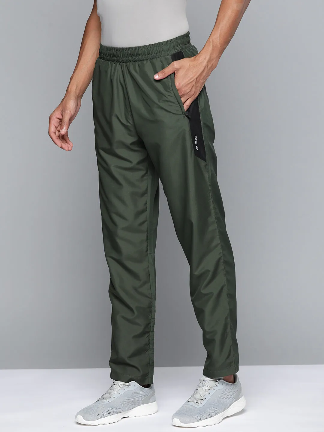 Alcis Men Olive Green Solid Track Pants