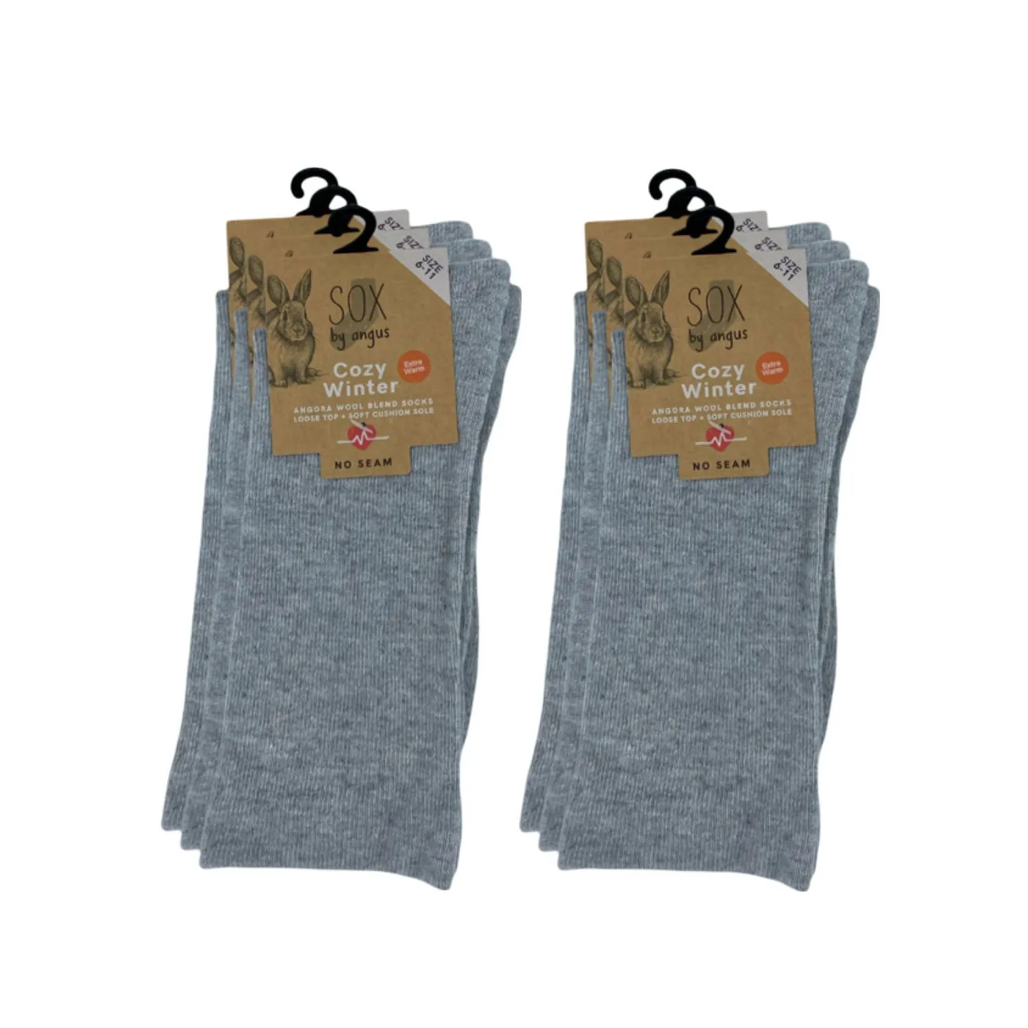Angora Wool Blend Cushion Sole Loose Top Socks - NO SEAM - Light Grey