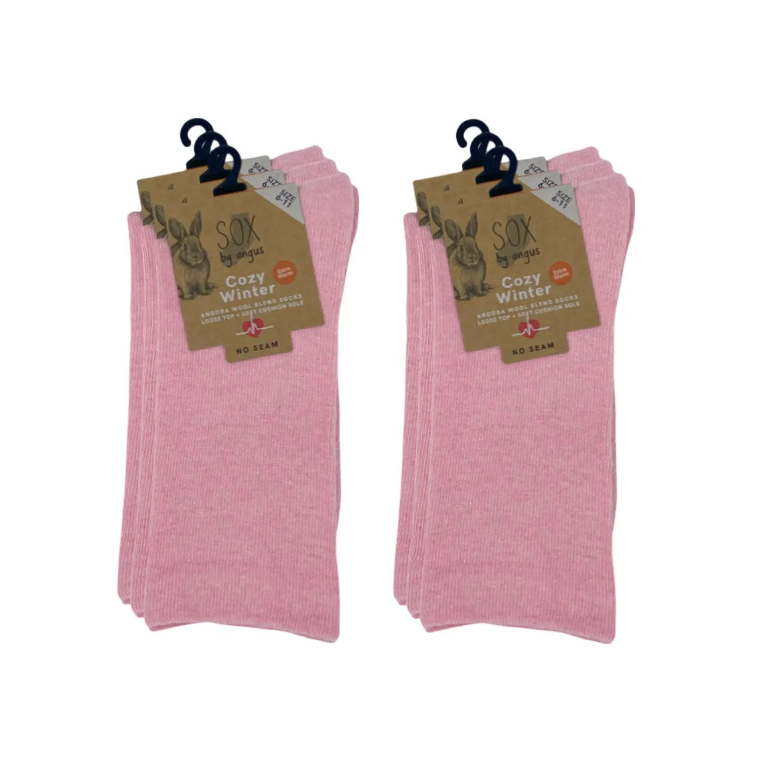 Angora Wool Blend Cushion Sole Loose Top Socks - NO SEAM - Pink