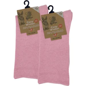 Angora Wool Blend Cushion Sole Loose Top Socks - NO SEAM - Pink