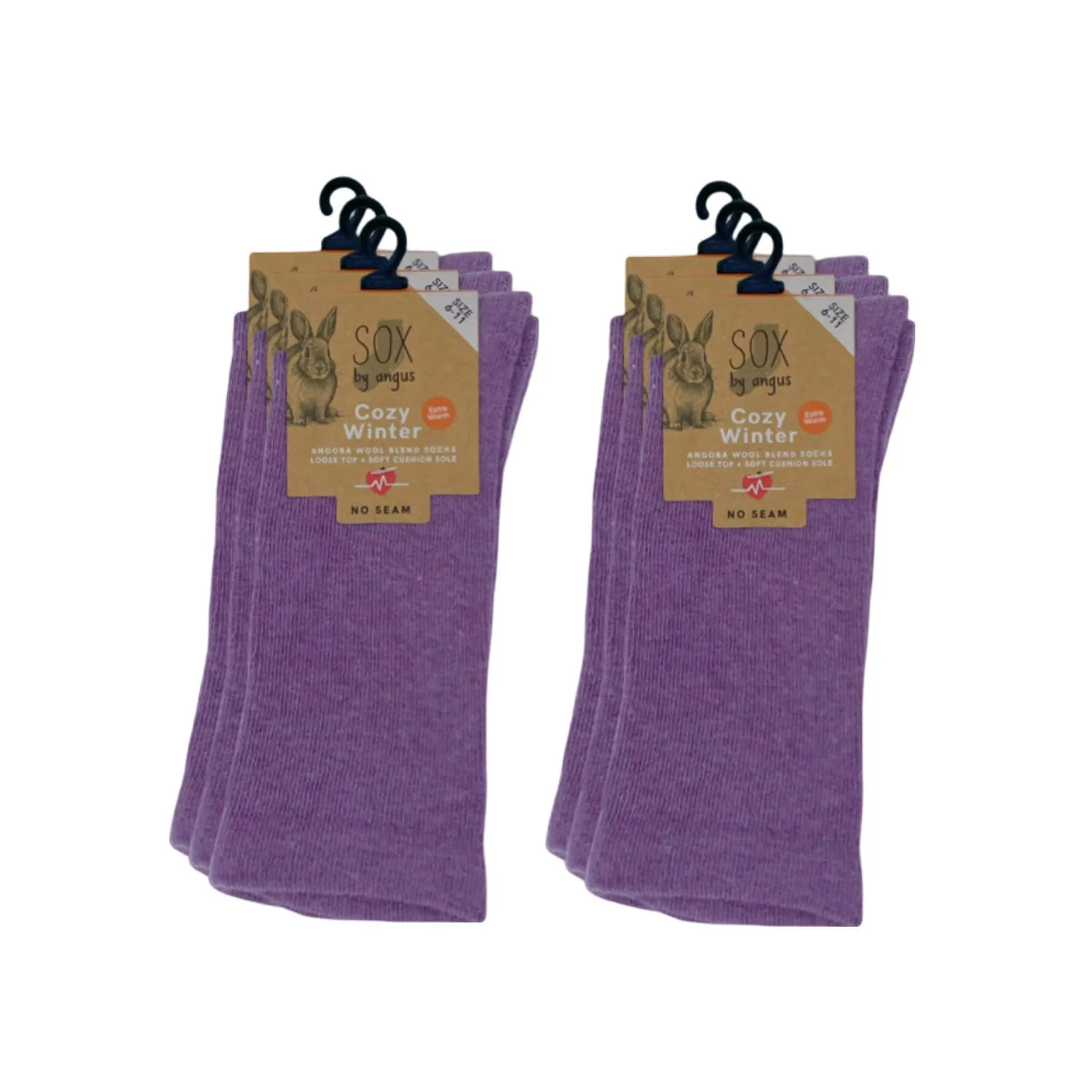 Angora Wool Blend Cushion Sole Loose Top Socks - NO SEAM - Purple