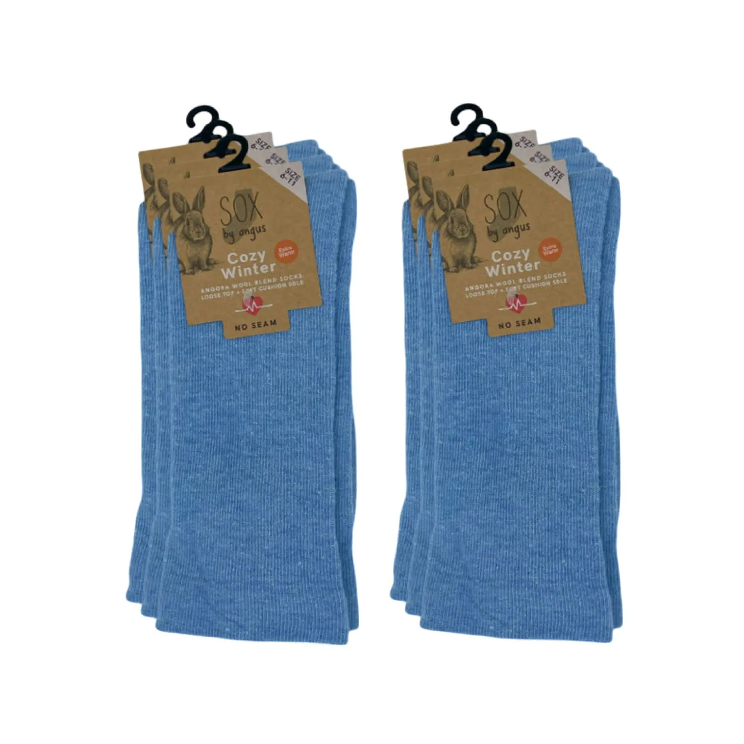 Angora Wool Blend Cushion Sole Loose Top Socks - NO SEAM - Sky Blue