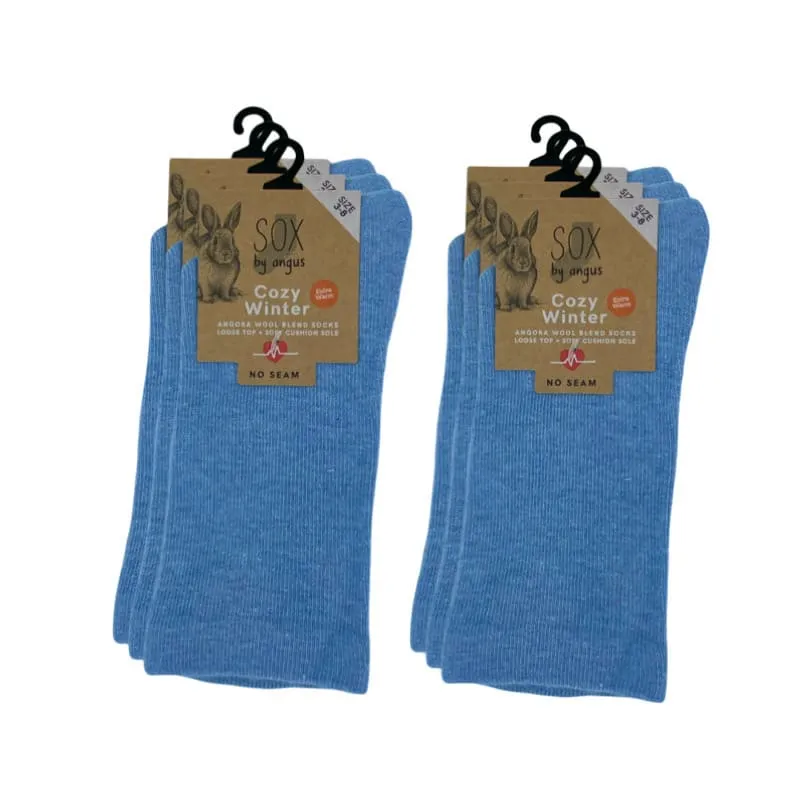 Angora Wool Blend Cushion Sole Loose Top Socks - NO SEAM - Sky Blue
