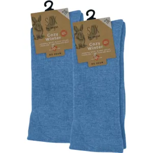 Angora Wool Blend Cushion Sole Loose Top Socks - NO SEAM - Sky Blue