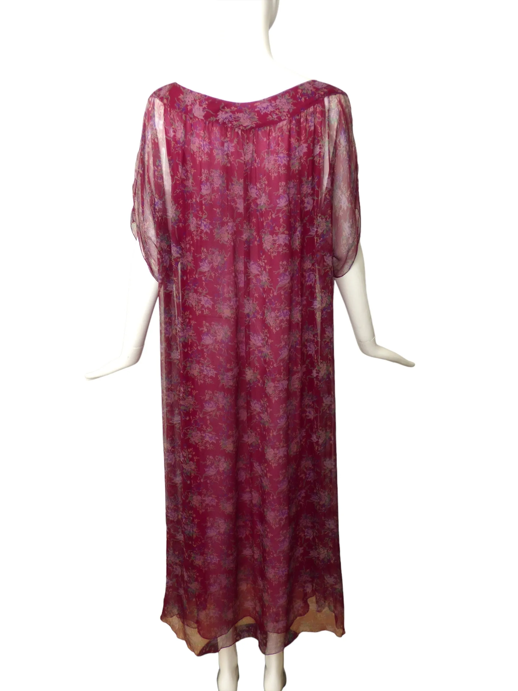 ANNA WEATHERLEY- 1970s Floral Print Chiffon Dress, Size 8