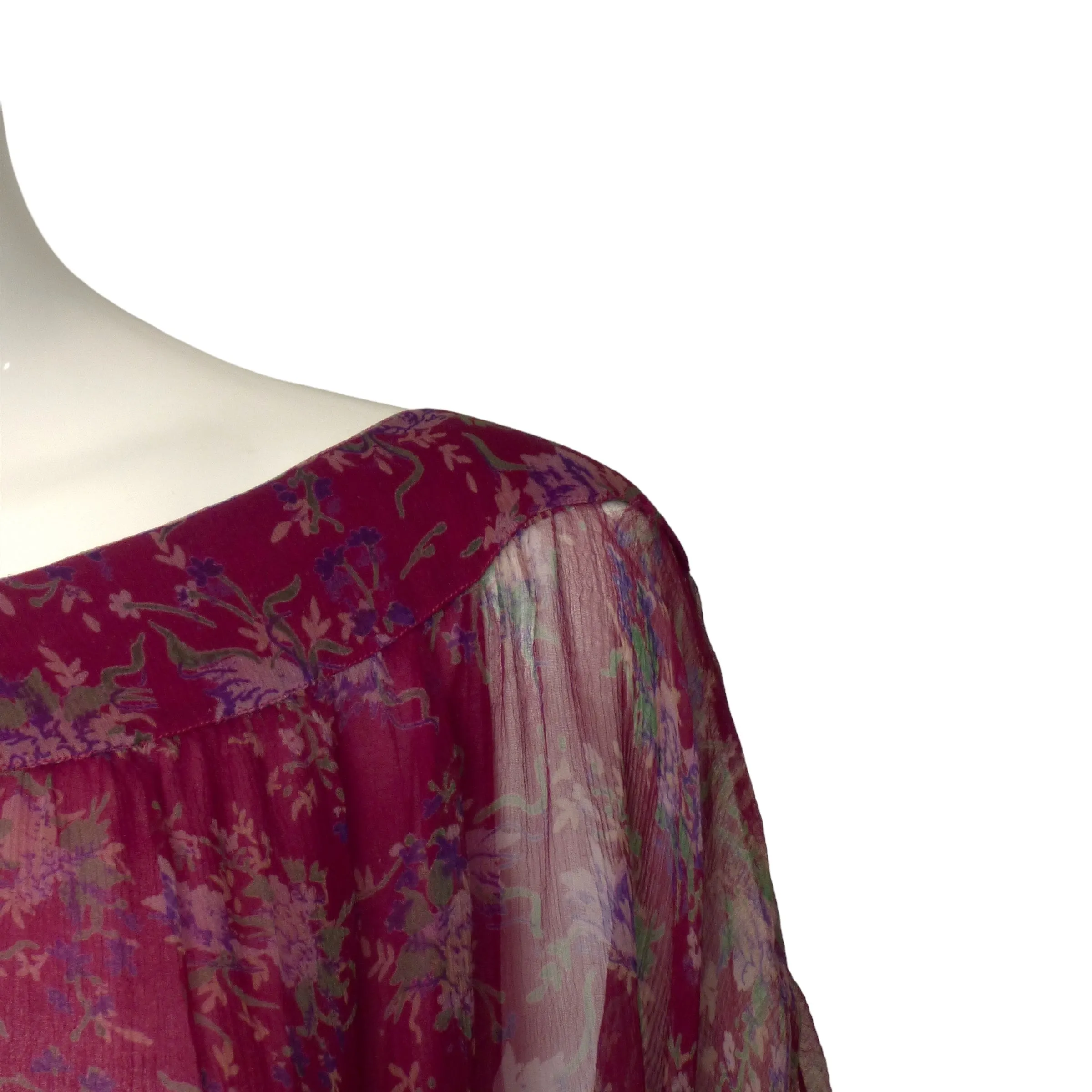 ANNA WEATHERLEY- 1970s Floral Print Chiffon Dress, Size 8