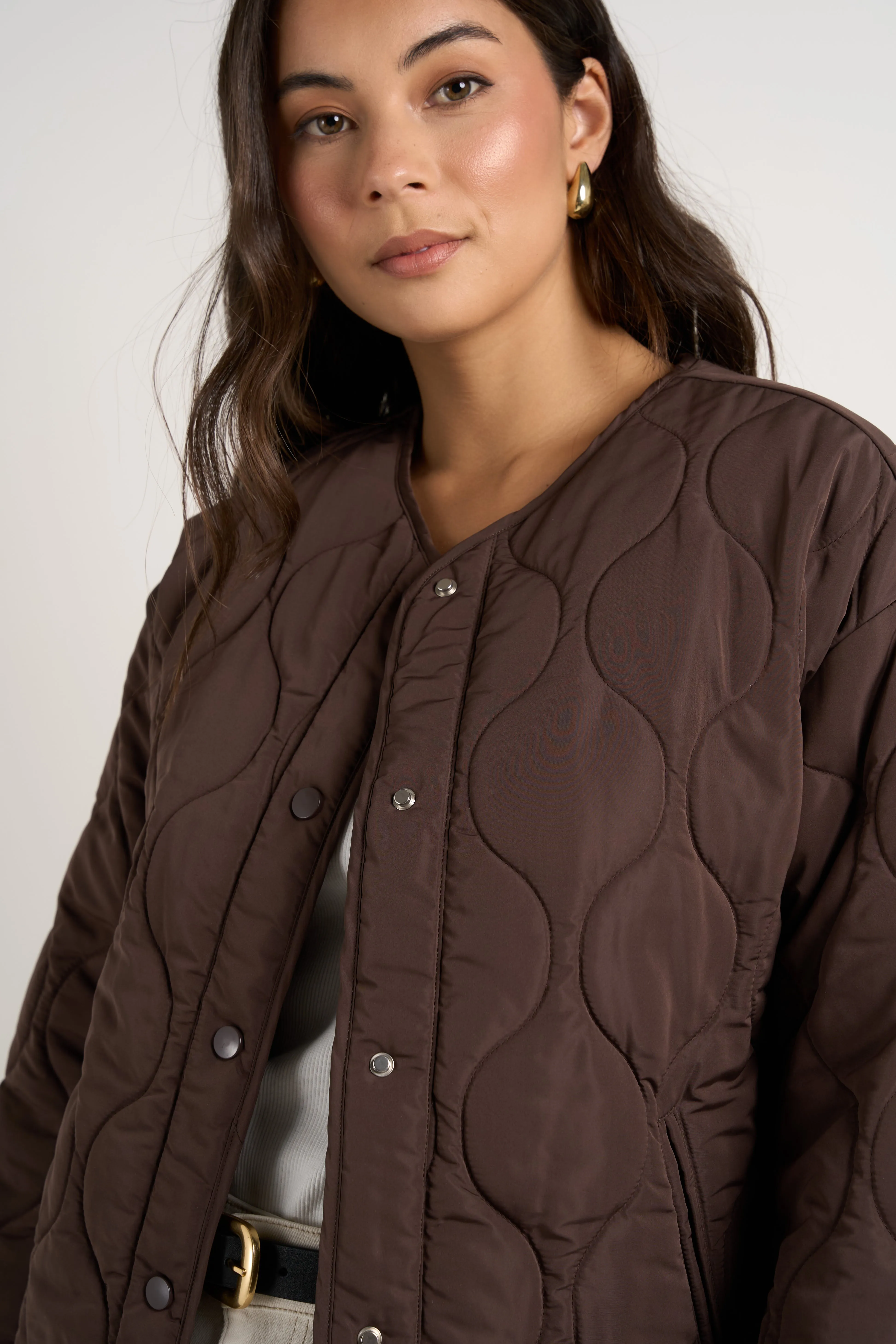 Apex Chocolate Collarless Puffer Jacket