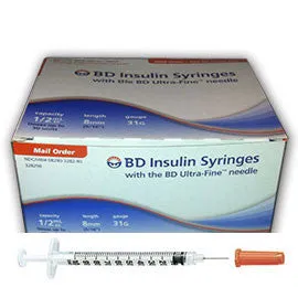 BD Insulin Syringes Ultra-Fine II Short Needle - 1/2cc 31G 5/16" - BX 90