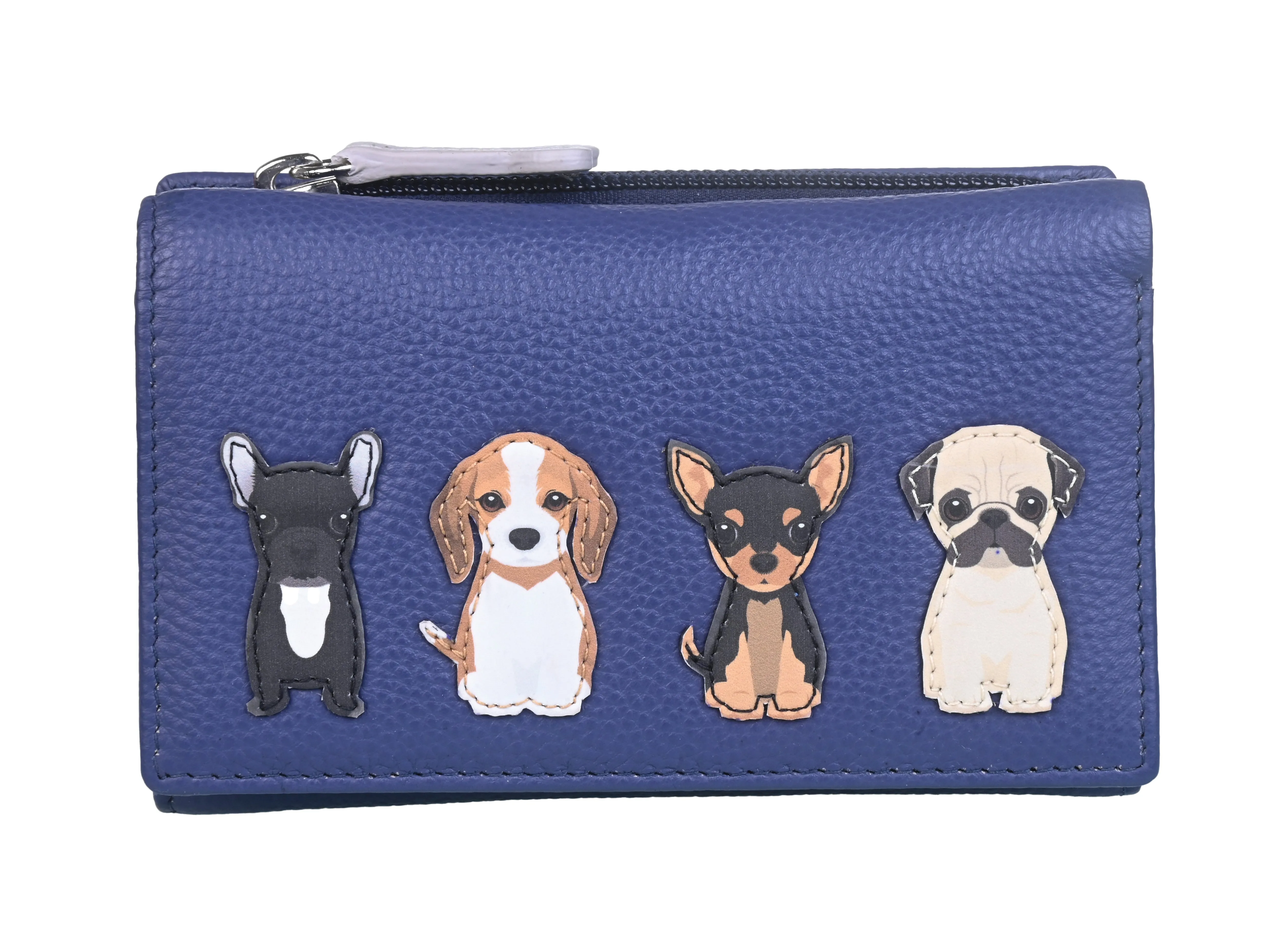 Best Friends Sitting Dogs Tri Fold Purse Blue - Mala Leather