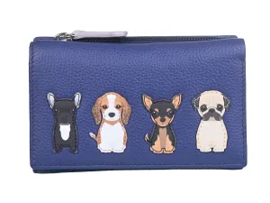 Best Friends Sitting Dogs Tri Fold Purse Blue - Mala Leather