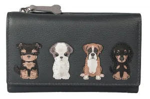 Best Friends Sitting Dogs Tri Fold Purse Grey - Mala Leather