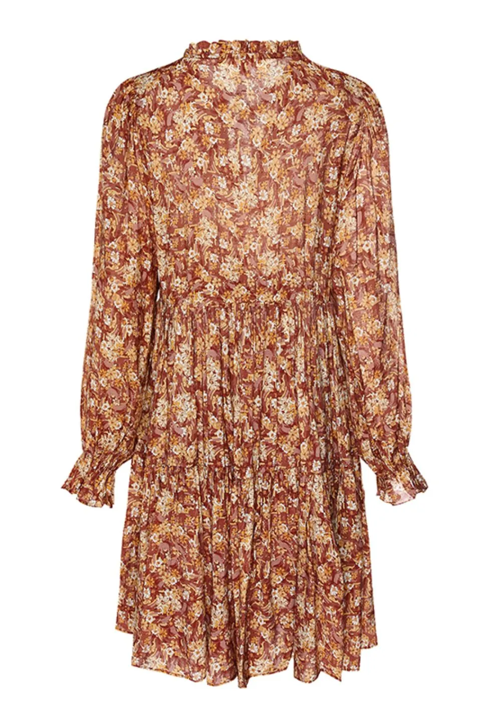 Billie Rust Floral LS Frill V Neck Tiered Mini Dress