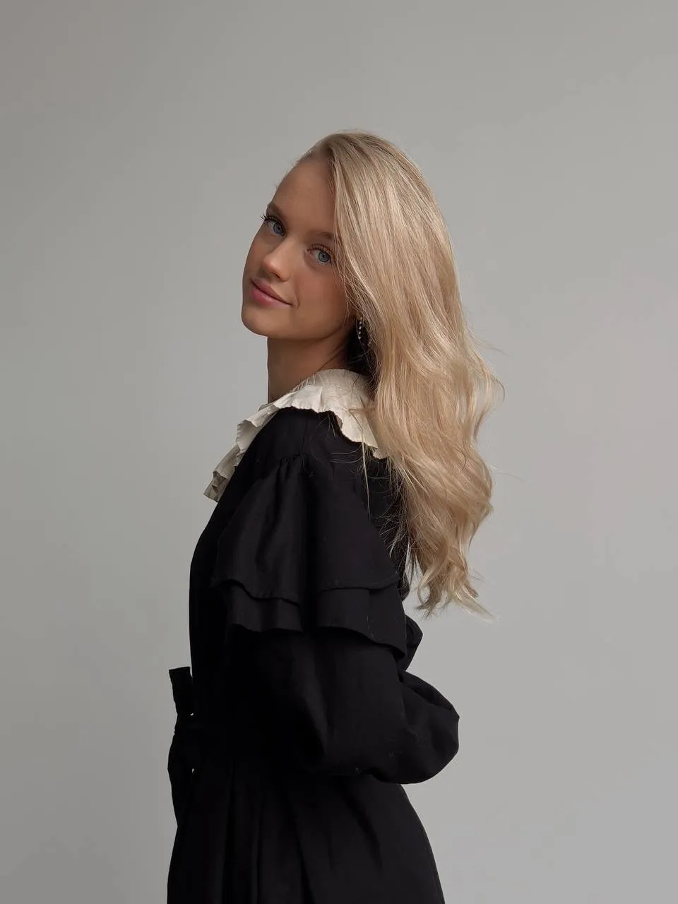 Black Dress with Beige Pleated Collar