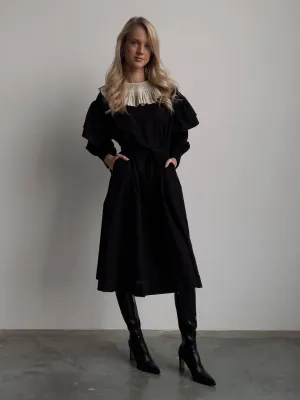 Black Dress with Beige Pleated Collar