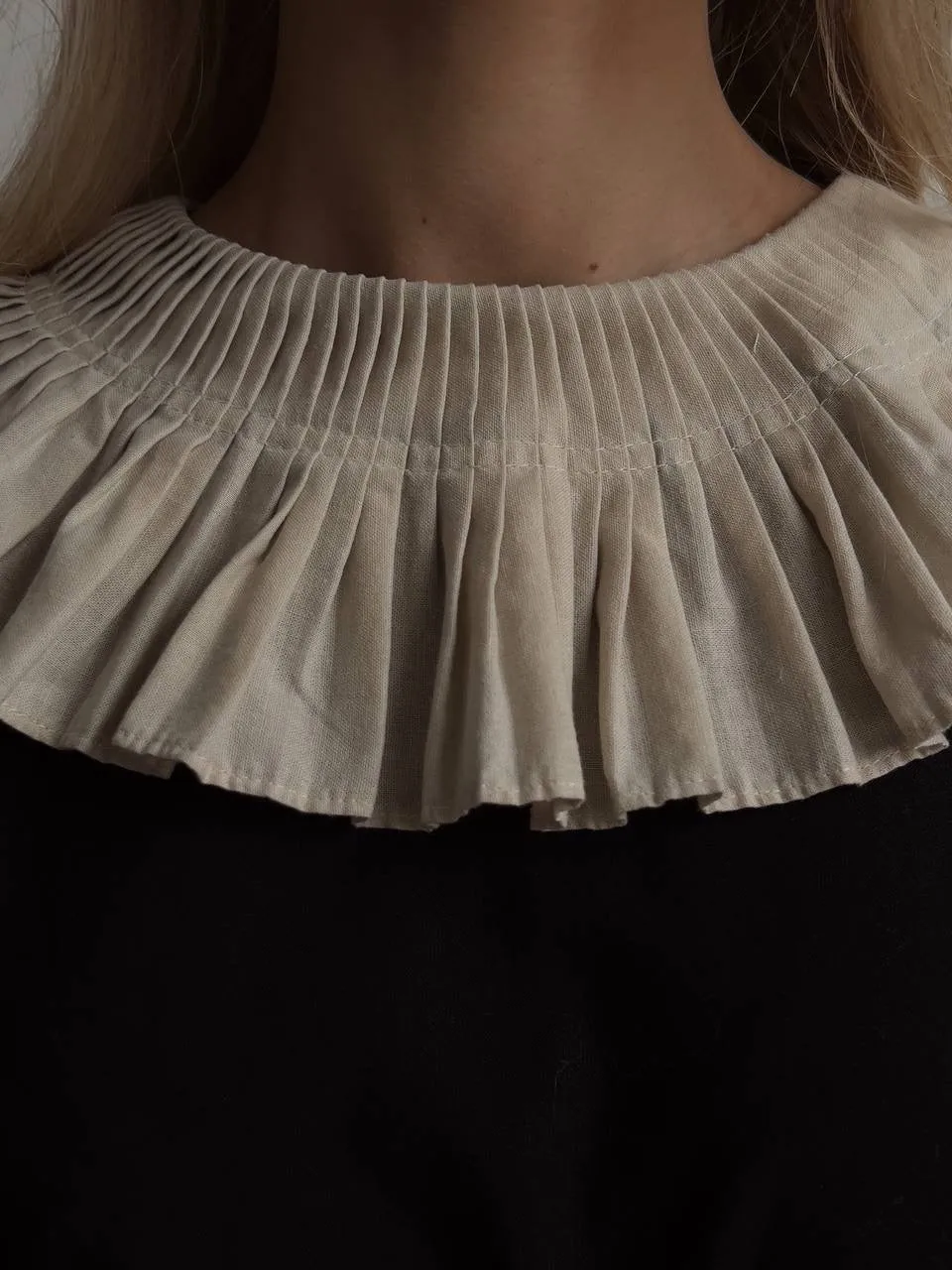 Black Dress with Beige Pleated Collar