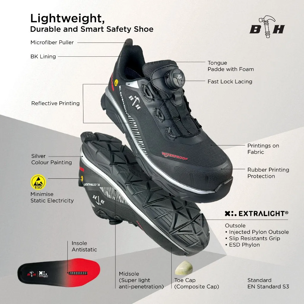 BLACK HAMMER Pro Series Men Low Cut Waterproof ESD Extralight Safety Shoe BHS-22003