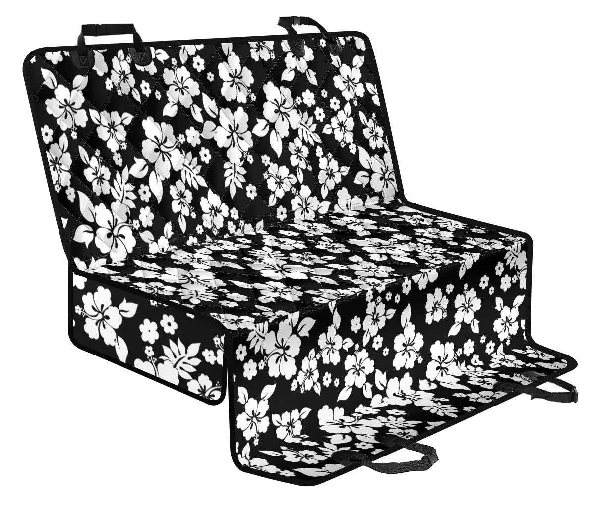 Black With White Hibiscus Hawaiian Flower Pattern Back Seat Protector Cover