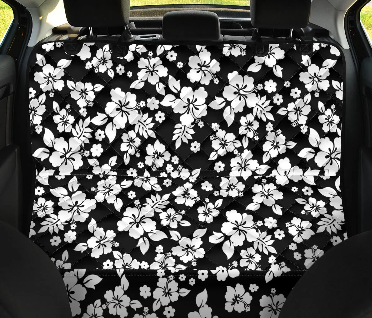 Black With White Hibiscus Hawaiian Flower Pattern Back Seat Protector Cover