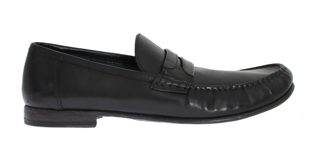 Blue Leather Loafers Shoes