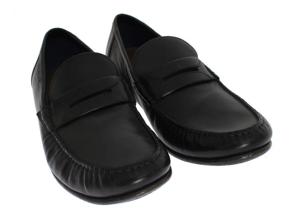 Blue Leather Loafers Shoes