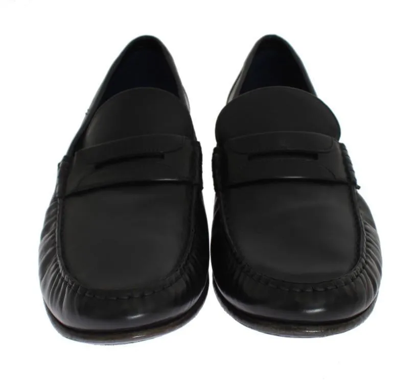 Blue Leather Loafers Shoes