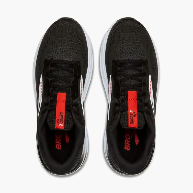 Brooks Mens Ghost Max 2 Running Shoe in Black/White/Fiery Red