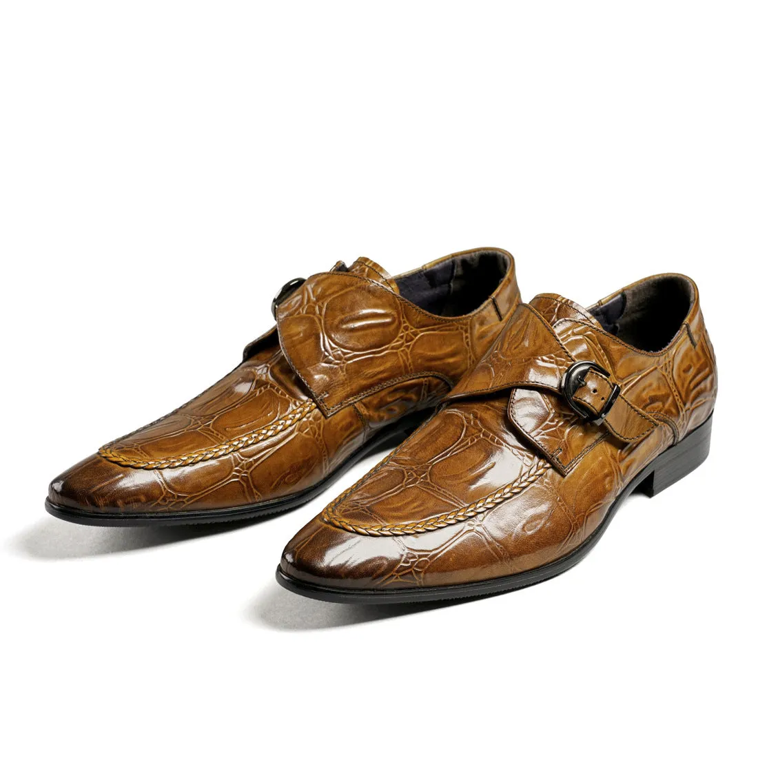 Buckle Mengke Leather Shoes Men's Genuine Leather Formal Men's Shoes Trendy Men's Slip-on Business Casual Shoes Leather Shoes 69501