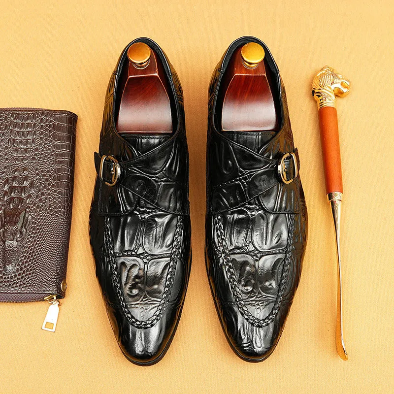 Buckle Mengke Leather Shoes Men's Genuine Leather Formal Men's Shoes Trendy Men's Slip-on Business Casual Shoes Leather Shoes 69501