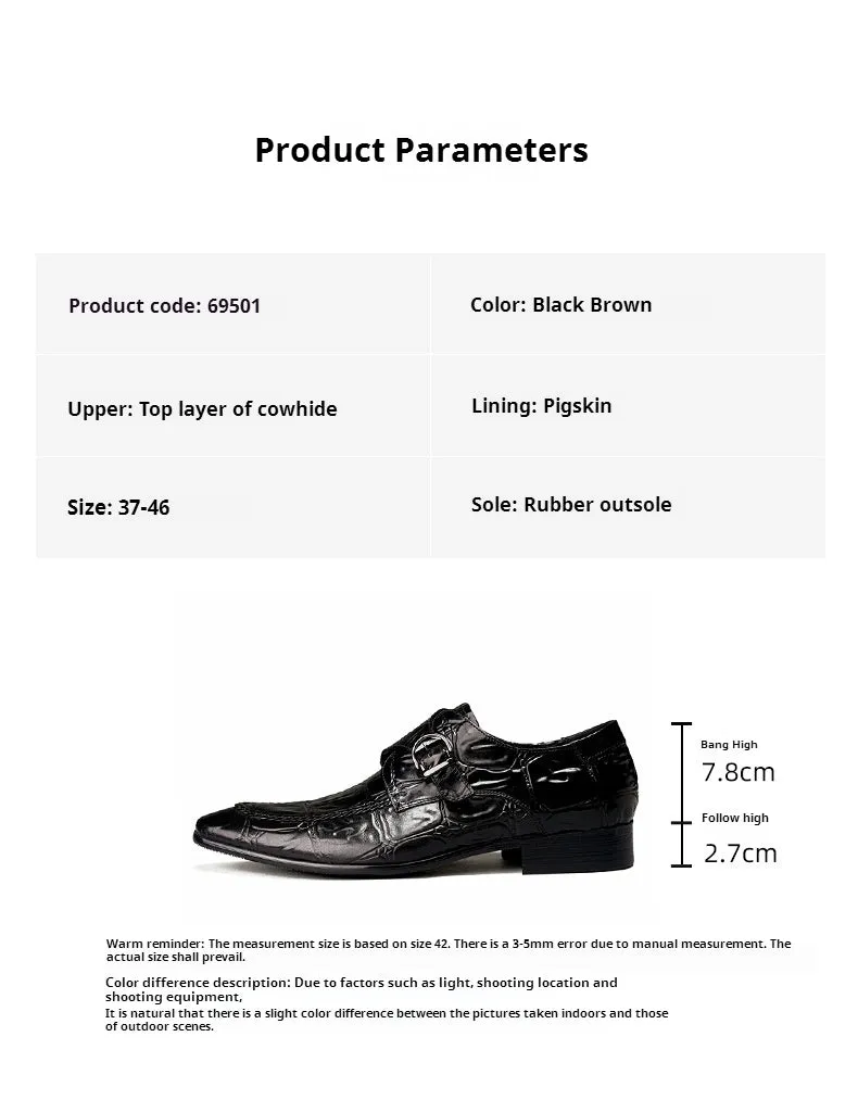Buckle Mengke Leather Shoes Men's Genuine Leather Formal Men's Shoes Trendy Men's Slip-on Business Casual Shoes Leather Shoes 69501