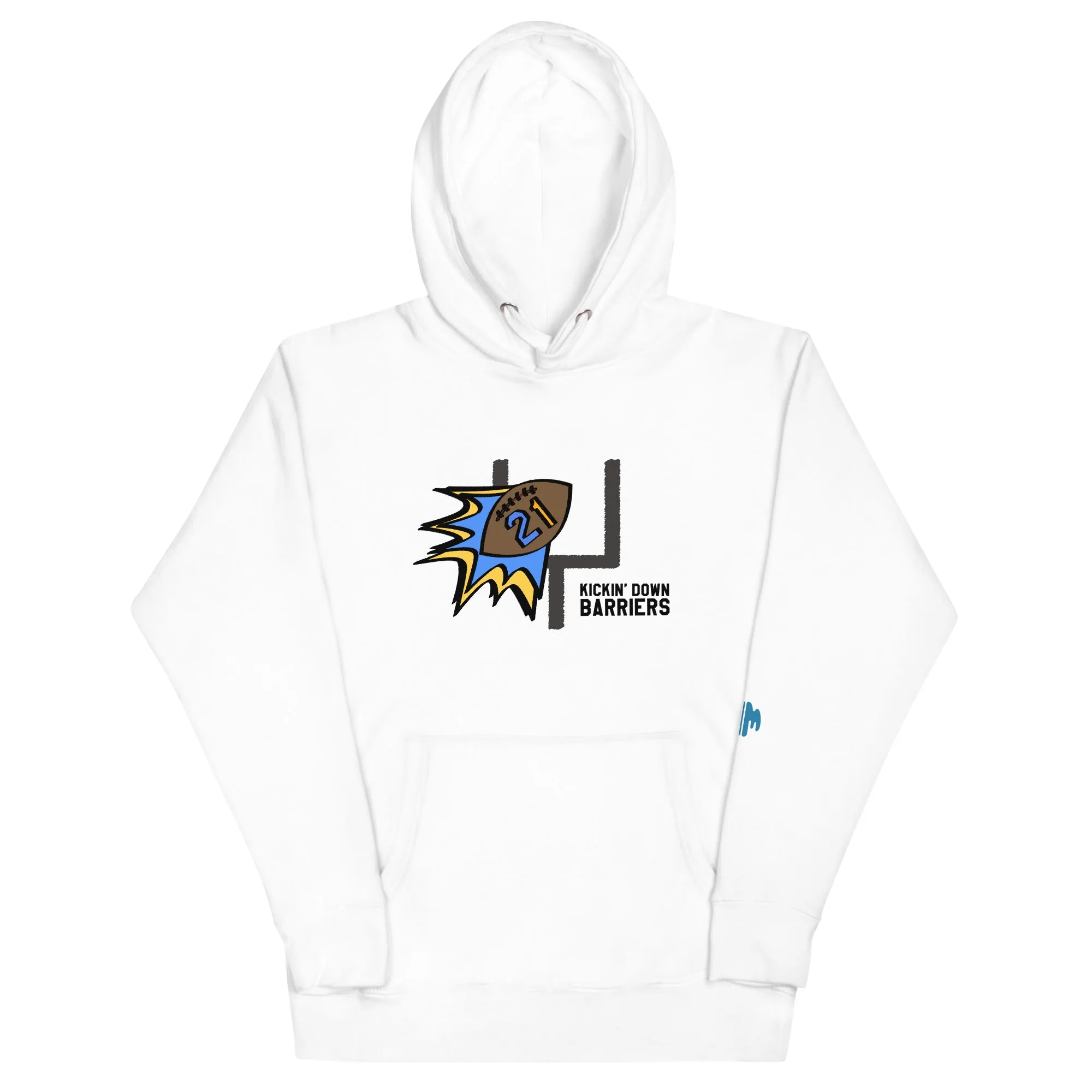 Caden's "Kickin' Down Barriers" Hoodie (White)